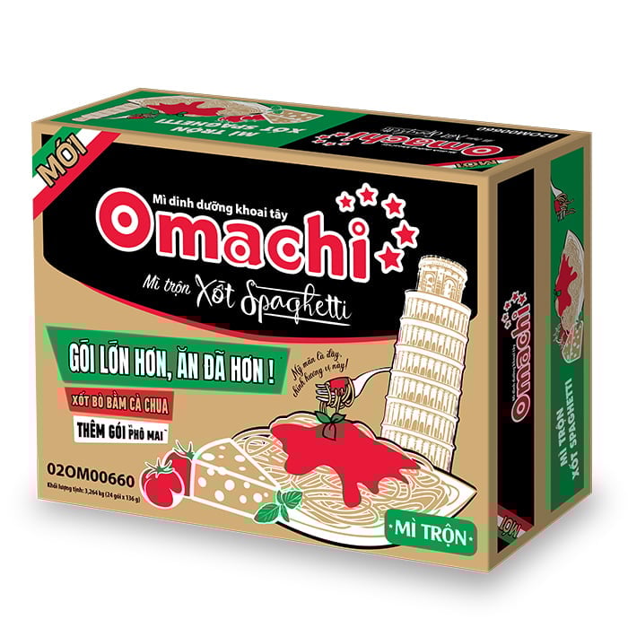 Mì dinh dưỡng khoai tây Omachi mì trộn xốt Spaghetti 24gói x 136gr - Masan Consumer