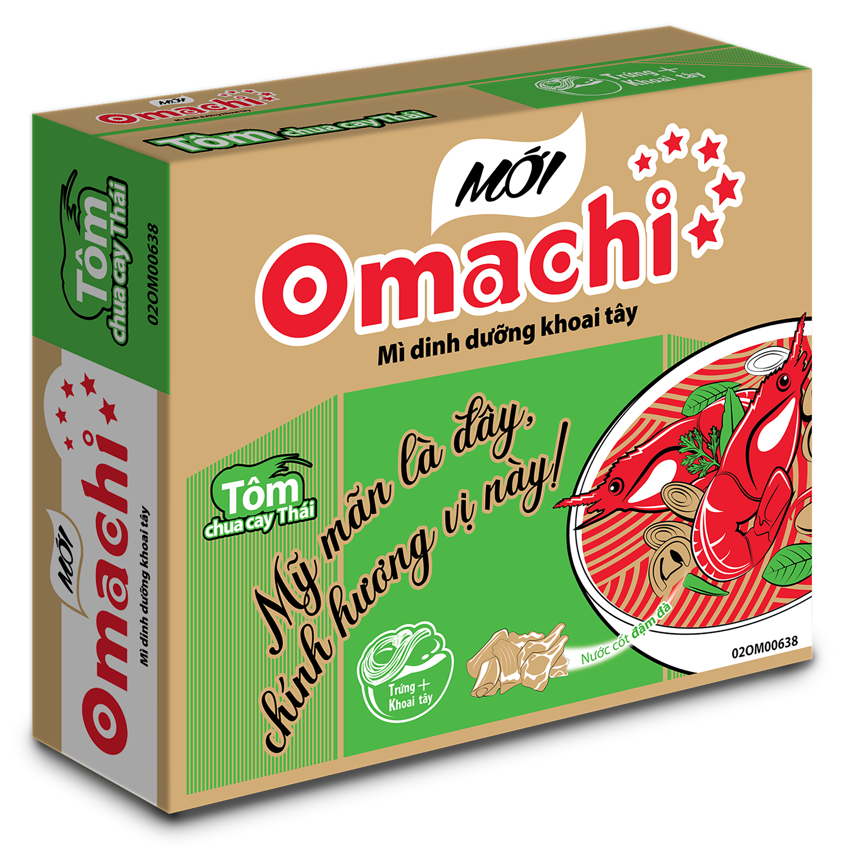 Omachi Potato Instant Noodles - Thai Spicy and Sour Shrimp Flavor - Masan Consumer