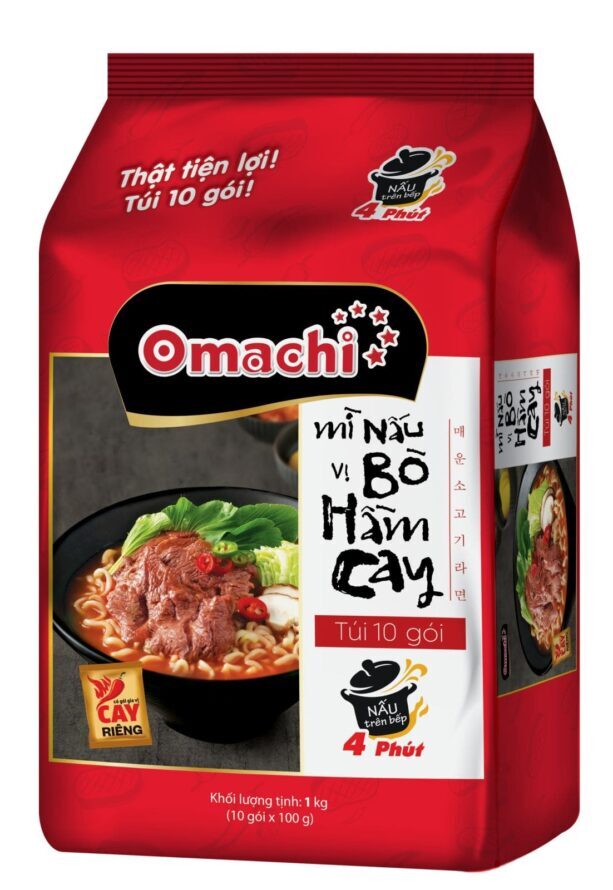Omachi mì nấu vị bò hầm cay - túi 10 gói - Masan Consumer