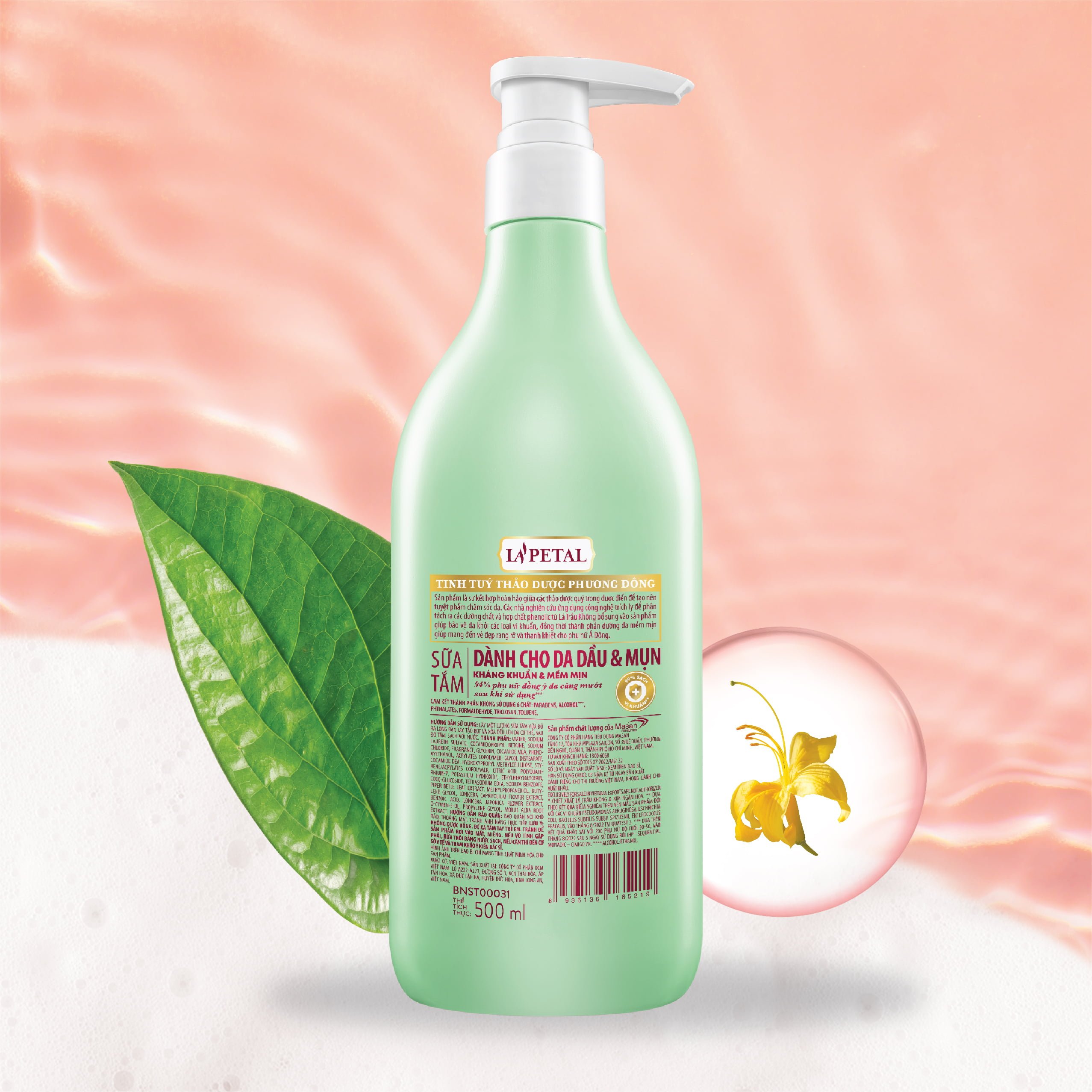 La’petal sữa tắm KHÁNG KHUẨN & MỀM MỊN dành cho da dầu & mụn 500ml - Masan Consumer