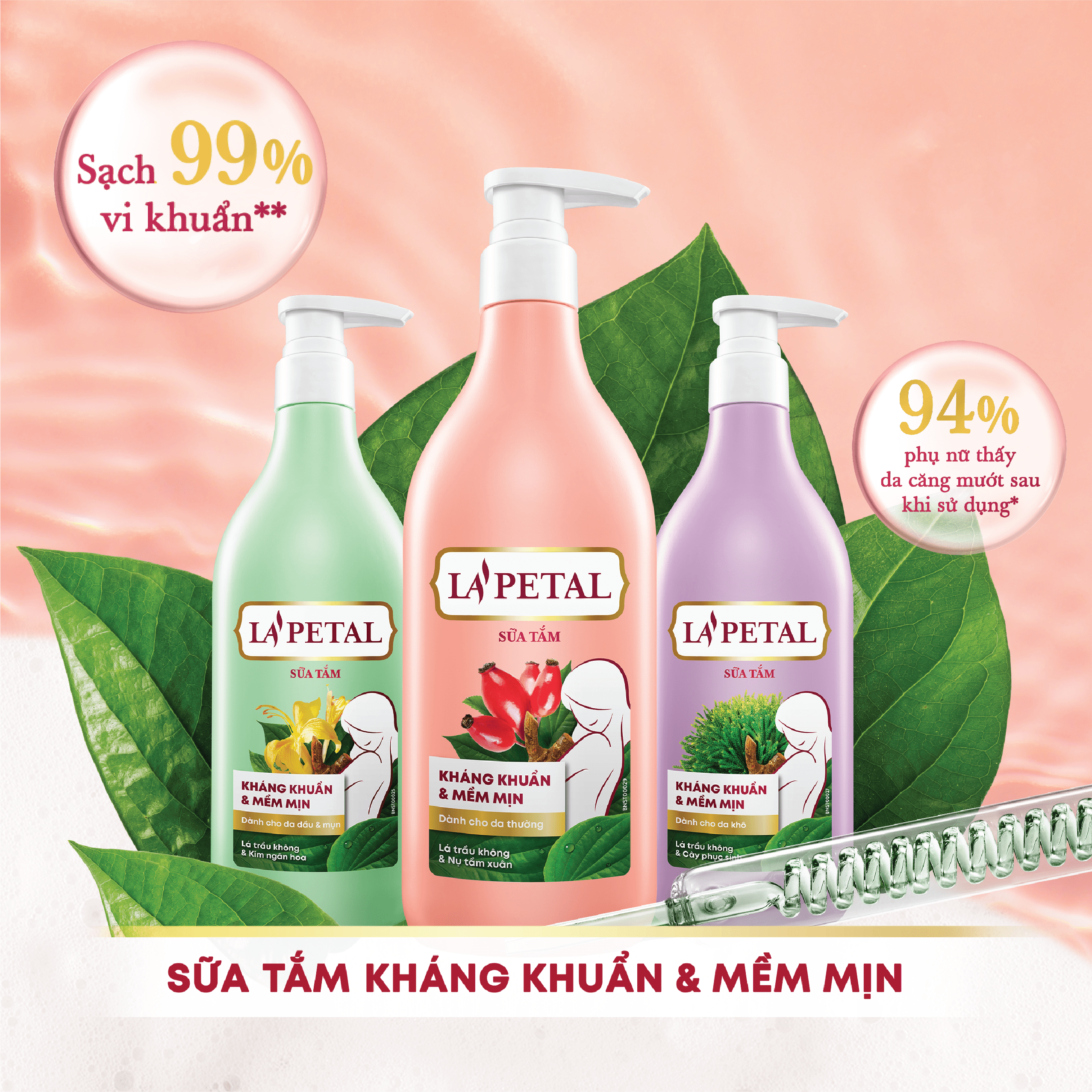 La'petal ANTIBACTERIAL & SOFTEN SKIN shower gel for dry skin 500ml - Masan Consumer